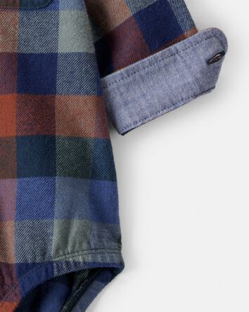 Baby Boy Plaid Long-Sleeve Button-Down Bodysuit, 