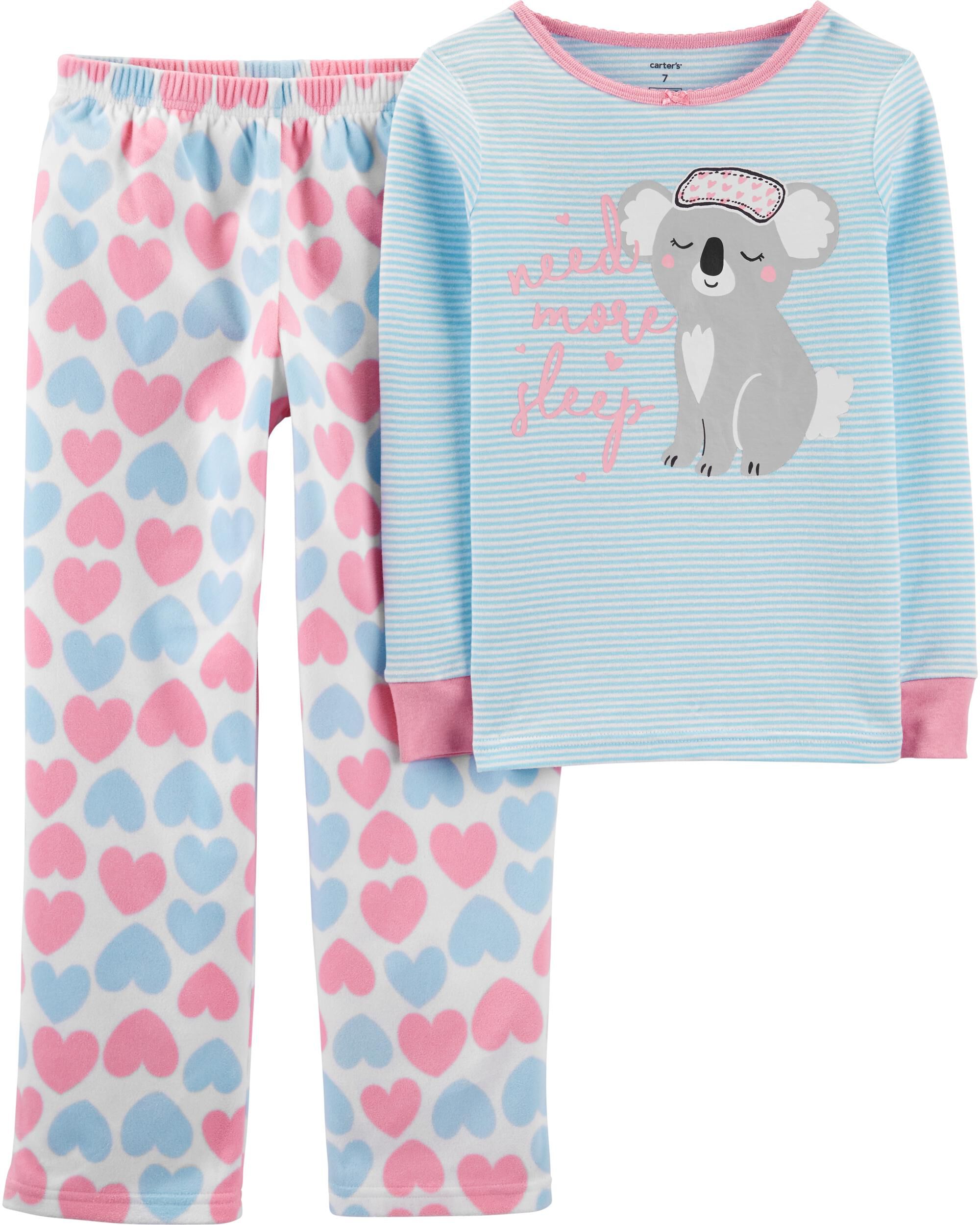 New Carter/'s Girls Heart Pajama 2pc Set Snug fit Pink Gray Toddler