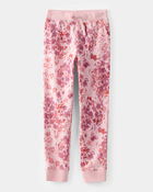 Girls Floral Print Pull-On Fleece Joggers - Pink, image 1 of 4 slides