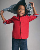 Gar&ccedil;ons - Chemise boutonn&eacute;e en velours c&ocirc;tel&eacute; - Rouge, image 2 sur 4 diapositives
