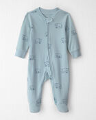 Baby Organic Cotton Sleeper in Blue Bears, image 1 of 5 slides