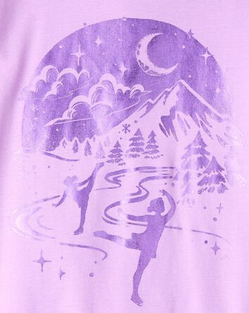 Girls Ice Skates 100% Cotton Snug Fit 4-Piece Pyjamass - Purple, 