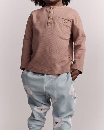 Toddler Boy Long Sleeve Henley - Mocha Brown, 