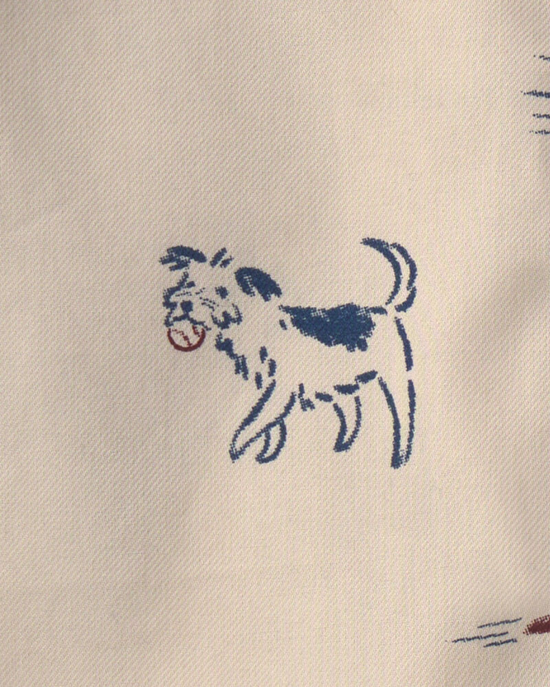 Tout-petit gar&ccedil;on - Chemise boutonn&eacute;e manches longues &agrave; capuchon et motif chien - Cr&egrave;me, image 2 sur 2 diapositives