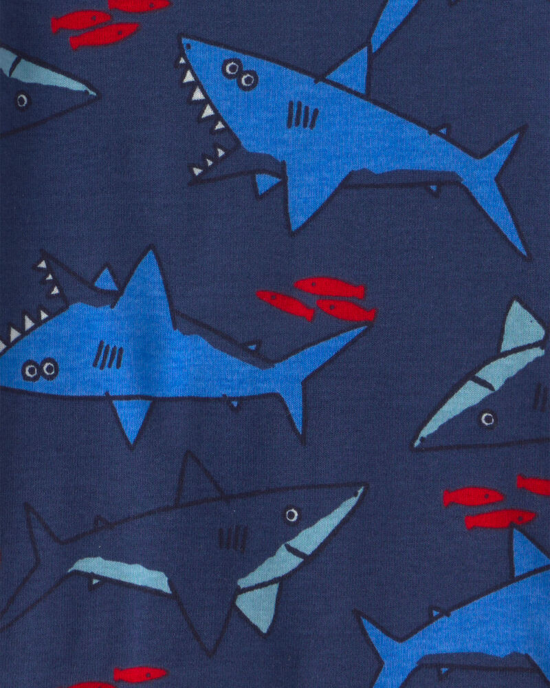 Toddler Boy Shark 100% Cotton Short-Sleeve Snug Fit 4-Piece pyjama Set - Blue, image 3 of 5 slides