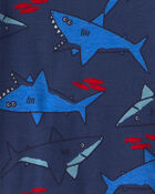 Toddler Boy Shark 100% Cotton Short-Sleeve Snug Fit 4-Piece pyjama Set - Blue, image 3 of 5 slides