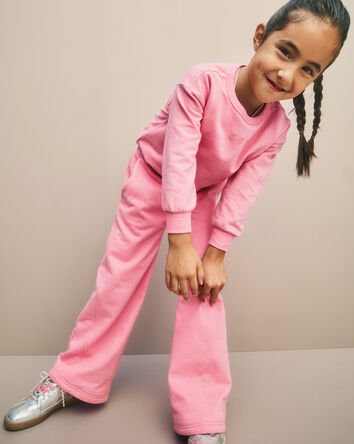 Tout-petit fille - Pantalon &agrave; jambe large en jersey bouclette - Rose, 