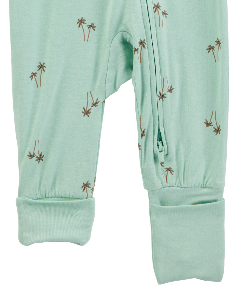 Bébé garçon - Grenouillère PurelySoft à fermeture à glissière à 2 sens à poignets et pieds rabattables imprimé de palmier - Menthe, image 3 sur 7 diapositives