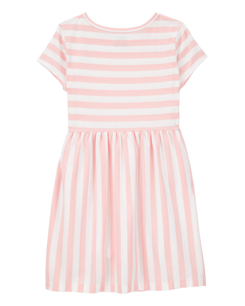 Filles - Robe rayée à manches courtes - Rose, image 2 sur 4 diapositives