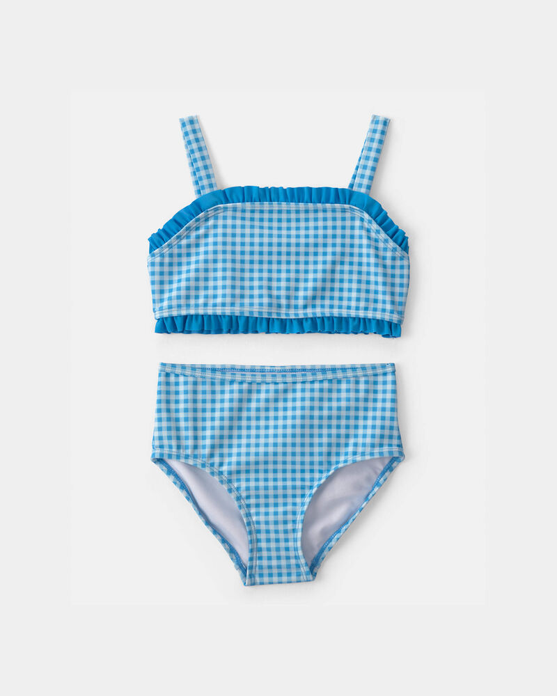 Girls 2-Piece Gingham Tankini Set - Blue, image 1 of 4 slides