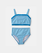 Girls 2-Piece Gingham Tankini Set - Blue, image 1 of 4 slides