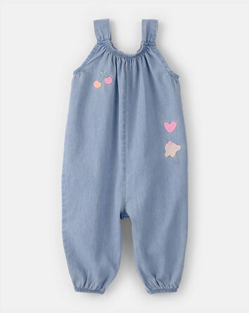 Baby Girl Embroidered Chambray Sleeveless Jumpsuit - Blue, 