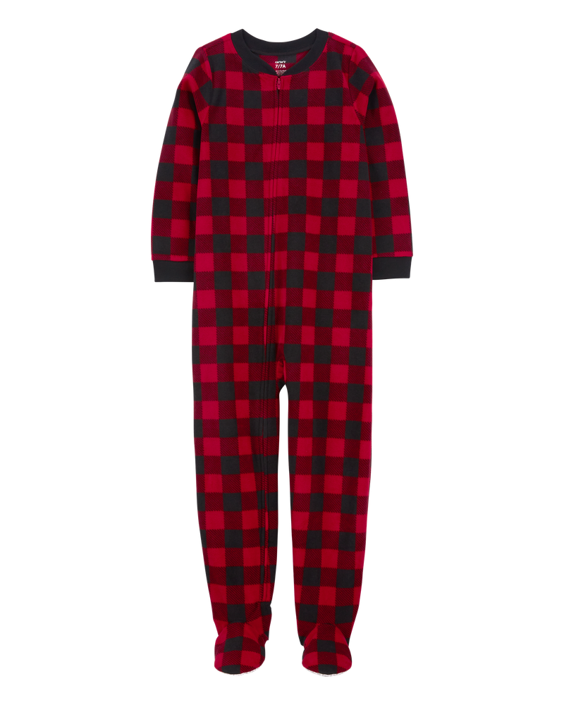 Red Kid 1 Piece Buffalo Check Fleece Footie Pyjamas Carter s Oshkosh Canada