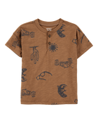 Toddler Desert Print Henley - Brown, image 1 of 3 slides