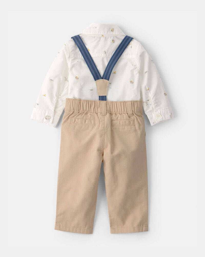 Baby Boy 2-Piece Bunny Bodysuit & Suspender Pant Set - Cream/Khaki, image 2 of 6 slides