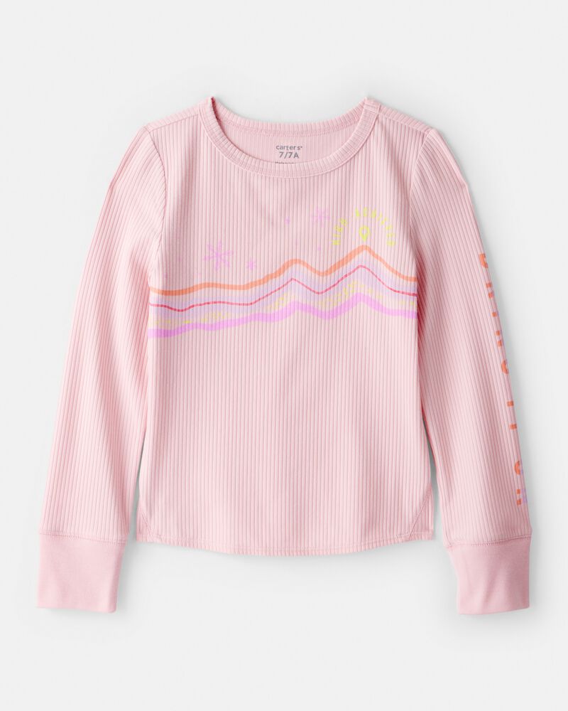 Girls Active Rib Long-Sleeve Top - Pink, image 1 of 4 slides