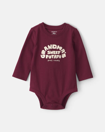 Baby 'Grandma's Sweet Potato' Long-Sleeve Graphic Bodysuit - Maroon, 