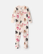 Toddler 1-Piece Christmas Icon 100% Cotton Snug Fit Footed Pyjama - Cream, image 1 of 4 slides