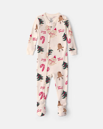 Toddler 1-Piece Christmas Icon 100% Cotton Snug Fit Footed Pyjama - Cream, 