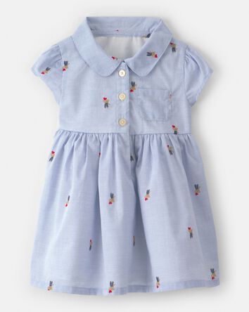 Baby Girl Bear-Print Cotton Short-Sleeve Dress - Blue, 