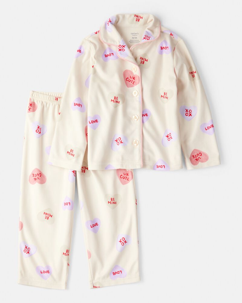 Toddler Girl Candy Hearts Fleece Loose Fit 2-Piece Pyjamas - Ivory, image 1 of 3 slides