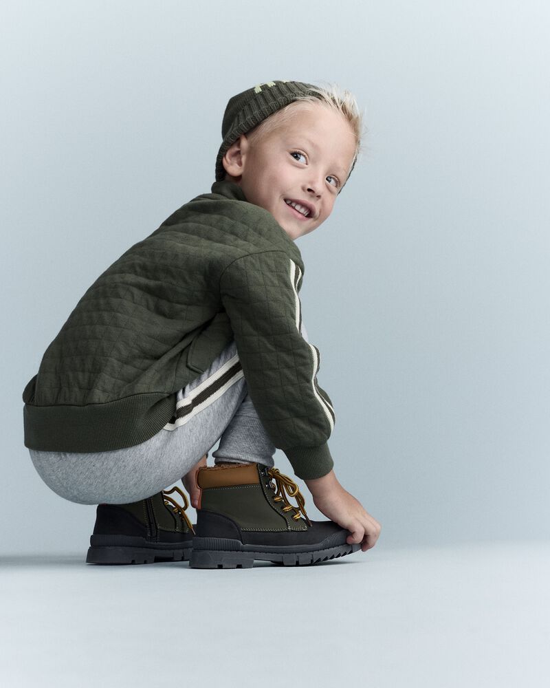 Toddler Boy Quarter-Zip Sweatshirt with Pockets - Olive, image 5 of 6 slides