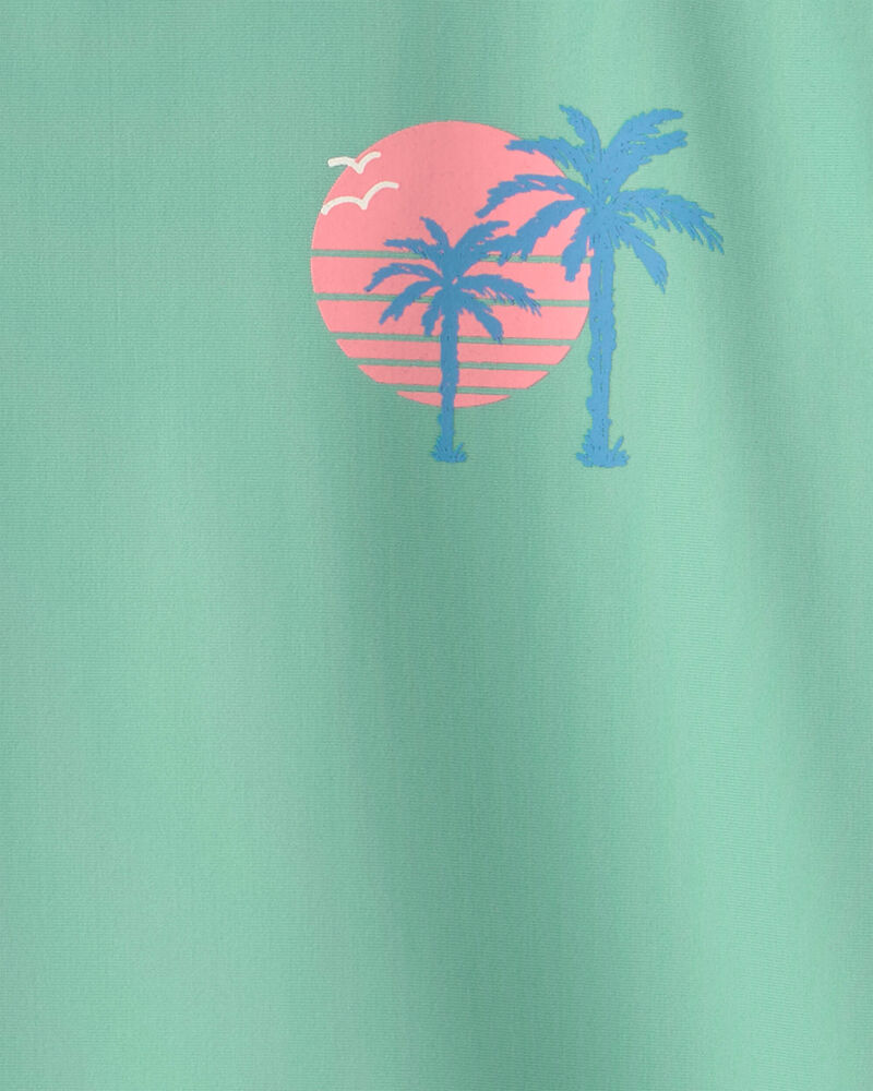 Boys Palm Tree Tropical Short-Sleeve Rashguard - Green, image 3 of 5 slides