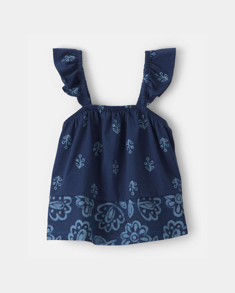 B&eacute;b&eacute; fille - D&eacute;bardeur &agrave; &eacute;paules volant&eacute;es &agrave; motif floral - Bleu marine, image 1 sur 2 diapositives