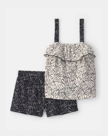 Toddler Girl 2-Piece Floral Ruffle Top & Short Set - Black/Cream, 