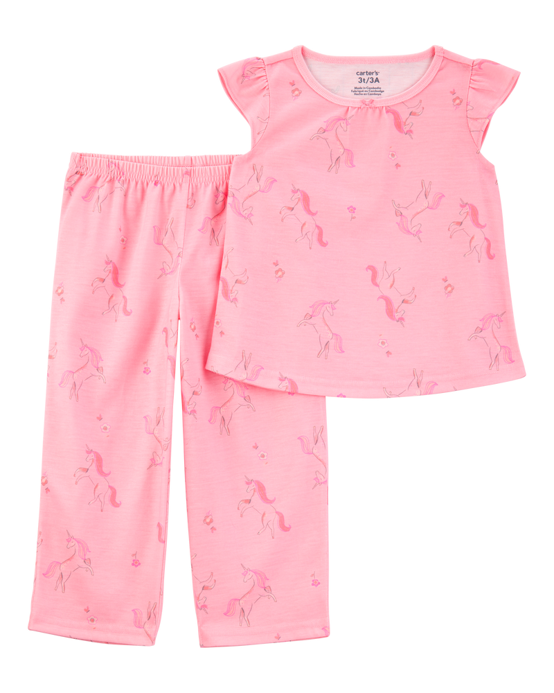 Toddler Unicorn Print Loose Fit 2-Piece Pyjamas - Pink, image 1 of 3 slides