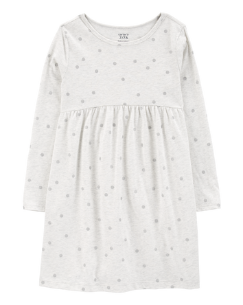Kid Glitter Polka Dot Long-Sleeve Jersey Dress, 