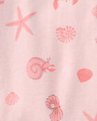 Toddler Girl Seashells 100% Cotton Short-Sleeve Snug Fit 4-Piece pyjama Set - Pink/Orange, image 3 of 4 slides