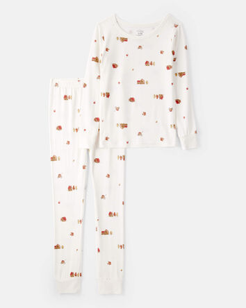 Jeune - Pyjamas 2 pièces à manches longues Barn Print PurelySoft - Ivoire, 