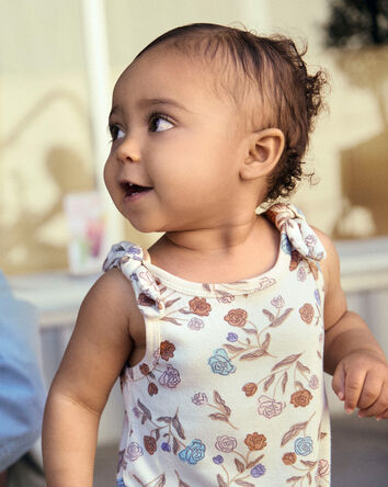 B&eacute;b&eacute; fille - Barboteuse sans manches &agrave; motif floral - Blanc, 