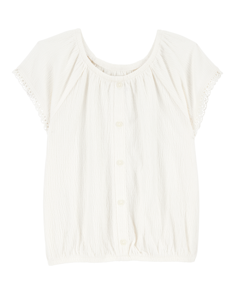 Kid Solid Short-Sleeve Fashion Top - Cream, image 1 of 3 slides