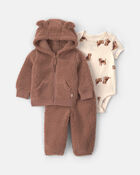 Baby Boy 3-Piece Dog Teddy Fleece Layering Set - Brown, image 1 of 5 slides
