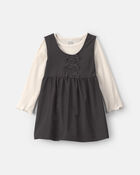 Toute-petit fille - Ensemble 2 pi&egrave;ces robe en serg&eacute; &agrave; n&oelig;uds et manches longues &ndash; Noir/Cr&egrave;me, image 1 sur 5 diapositives