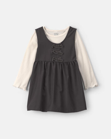 Toute-petit fille - Ensemble 2 pi&egrave;ces robe en serg&eacute; &agrave; n&oelig;uds et manches longues &ndash; Noir/Cr&egrave;me, 