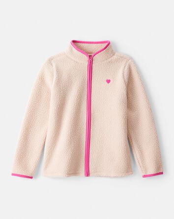 Girls Microfleece Long-Sleeve Zip-Up Jacket - Beige, 