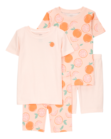 Kid Orange Striped Snug Fit Cotton 4-Piece Pyjamas, 