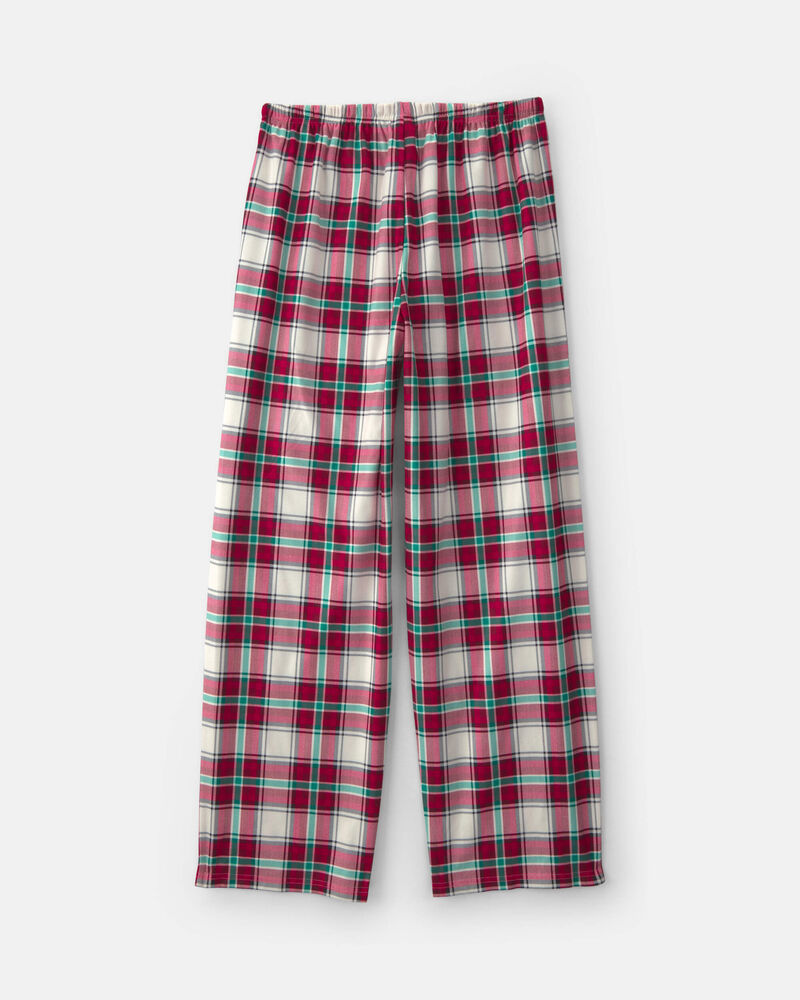 Adult Christmas Plaid Fleece Loose Fit Pyjama Bottoms - Red/Green, image 2 of 4 slides