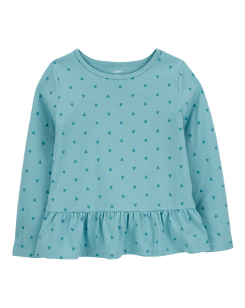 Enfant T-shirt péplum à manches longues en jersey à motifs de cœurs, 