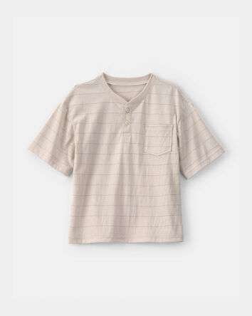 Gar&ccedil;ons - T-shirt henley &agrave; rayures - Beige, 