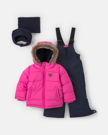 Baby Girl  Solid 2 Piece Puffer Snowsuit- Pink, 
