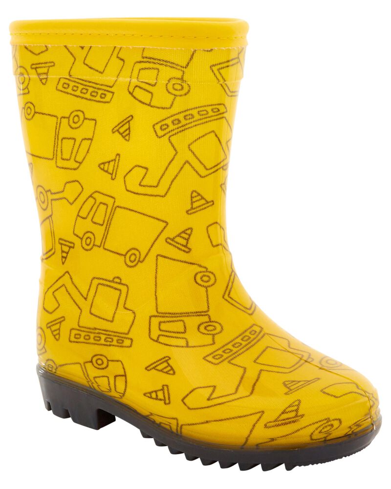 Toddler Construction Print Rain Boots, image 1 of 7 slides