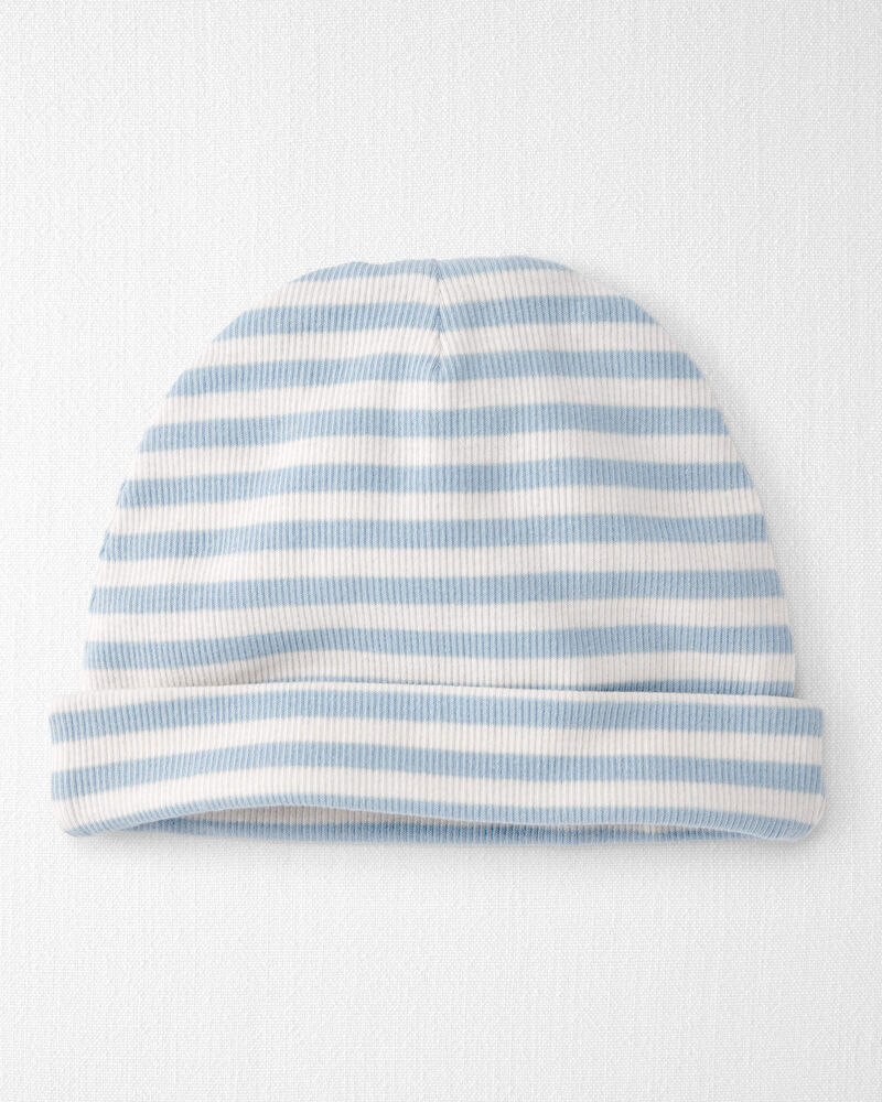 B&eacute;b&eacute; - Bonnet en coton biologique c&ocirc;tel&eacute;, rayures, image 1 sur 2 diapositives