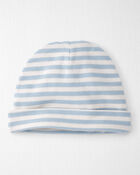 B&eacute;b&eacute; - Bonnet en coton biologique c&ocirc;tel&eacute;, rayures, image 1 sur 2 diapositives