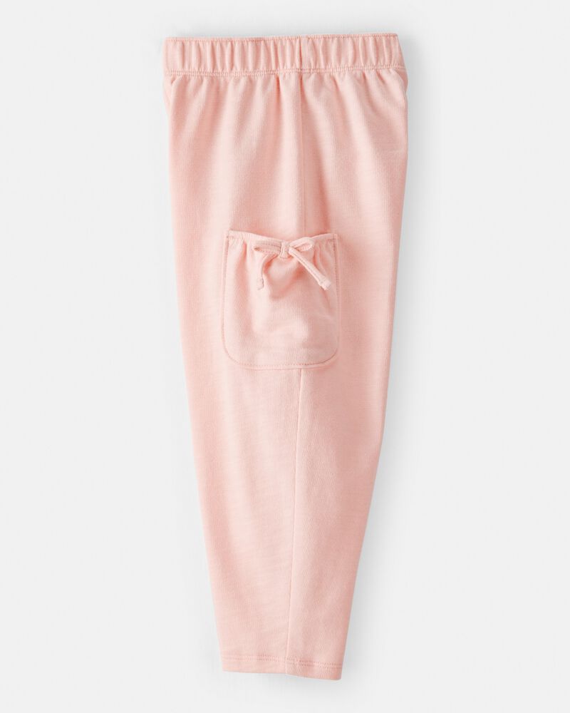 Toddler Girl Bow Pocket French Terry Pants - Coral, image 3 of 5 slides