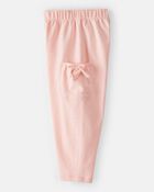 Toddler Girl Bow Pocket French Terry Pants - Coral, image 3 of 5 slides