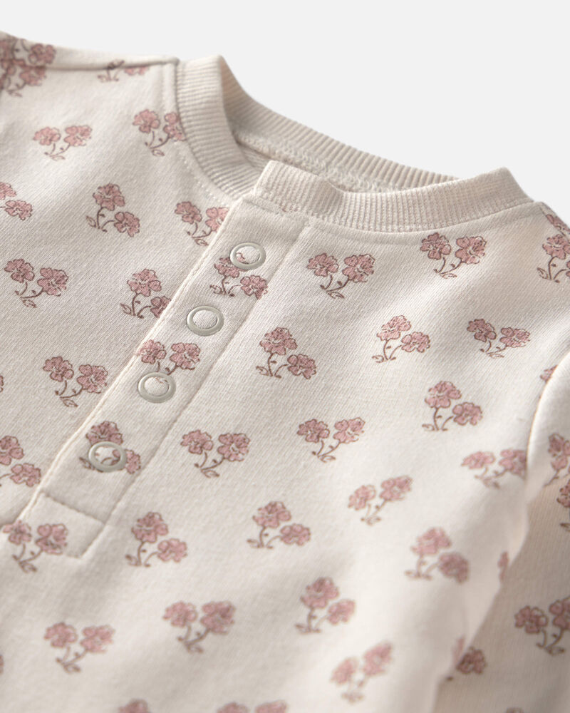 B&eacute;b&eacute; fille - Combinaison en jersey bouclette de coton biologique &agrave; motif floral, image 3 sur 4 diapositives